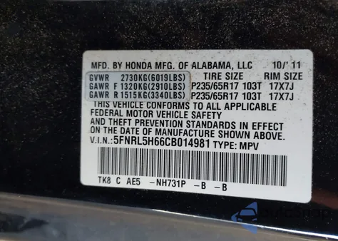 2012 Honda Odyssey Ex-L z USA, uszkodzony, nr VIN 5FNRL5H66CB014981